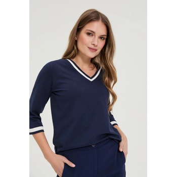 Moodo Памучна блуза с V-образно деколте в морско синьо Moodo Moodo | Bezhov | ЖЕНИ | XS