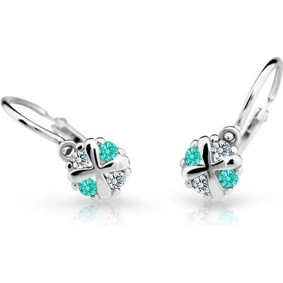 Danfil dětské náušnice C2153 z bílého zlata s kamínky Mint Green zapínání brizura