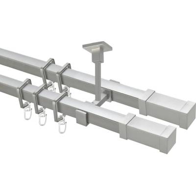 OK-GarnýžeCZ Garnýž kovová hranatá dvouřadá 20x20mm Zanotti double satina 380 cm do stěny / kroužky s žabkou