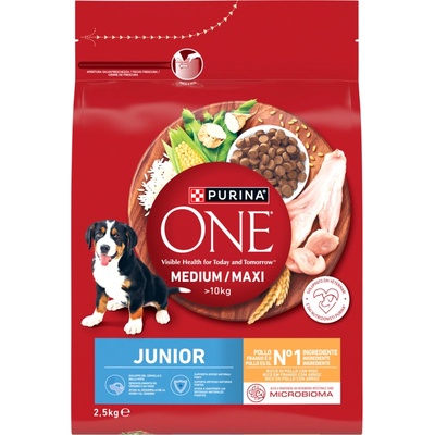 ONE Junior Medium/Maxi Puppy храна, богата на пилешко месо с ориз 2, 5 кг