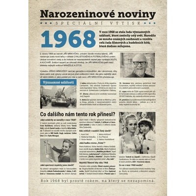 Narozeninové noviny 1968 s vlastním textem a fotografií S textem