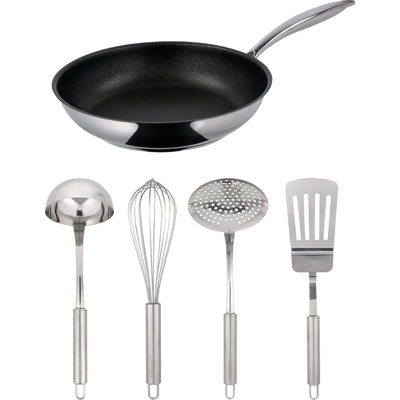 Silvercrest® Panvica z ušľachtilej ocele Premium s keramickou vrstvou, Ø 24 cm + Súprava kuchynských pomôcok Premium, 4-dielna (800013124)