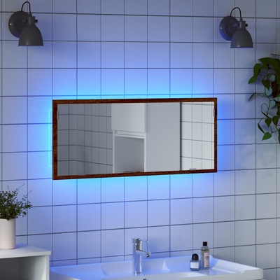 vidaXL LED огледало за баня, кафяв дъб, 100x8, 5x37 см, инженерно дърво (856274)