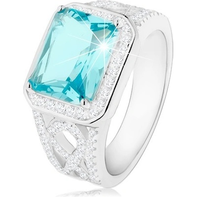 Šperky eshop Stříbrný 925 prsten ramena s ornamentem světle modrý zirkon čirá obruba V10.12