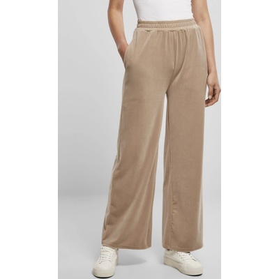 Urban Classics dámske široké nohavice ladies high waist straight velvet sweatpants softtaupe