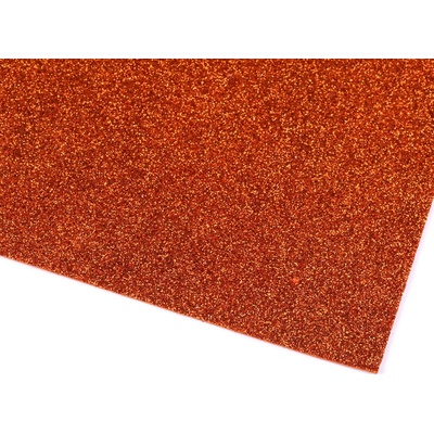 Samolepicí pěnová guma Moosgummi s glitry 20x30 cm, střední, 2 oranžová tmavá