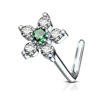 Šperky4U zahnutý piercing do nosu zelený kamínek N0098-CG