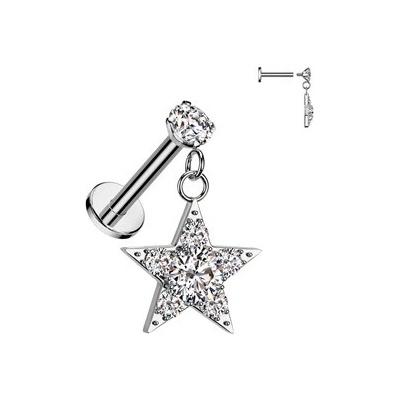 Šperky4U labreta piercing do brady s hězdou LB049
