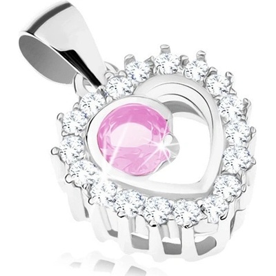 Šperky Eshop Přívěsek ze stříbra čirá kontura srdíčka kulatý růžový zirkon R37.5