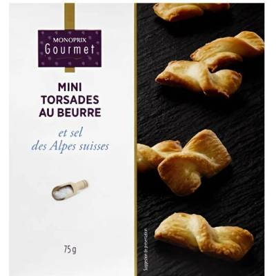 Monoprix Gourmet Mini twisty s máslem a solí ze švýcarských Alp 75 g