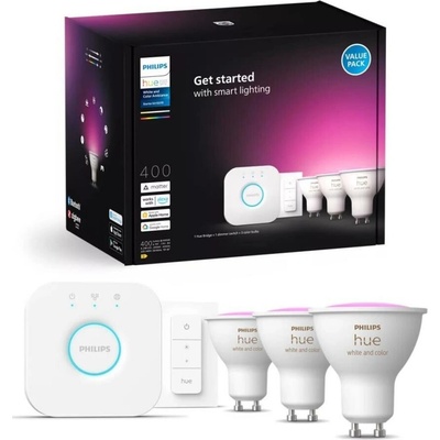Philips Propojovací zařízení Hue BRIDGE a 3 ks LED žárovek GU10 4,3W 50W White and Color Ambiance 2000-6500K/RGB stmívatelné