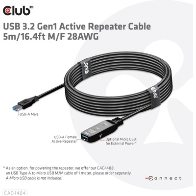 Club3D CAC-1404 USB, USB 3.2 Gen 1 (3.1 Gen 1) USB A, 5m, černý