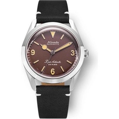 Nivada Grenchen Super Antarctic 3.6.9. Brown No Effect Beige Luminous Black Leather White Stitching