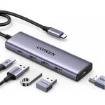 UGREEN Хъб UGREEN 5in1 CM511, USB-C към 3x USB 3.0, 1x USB-C PD 100W, 1x HDMI 1.4, 4K, 30Hz 5Gbps, Сив (CM511)