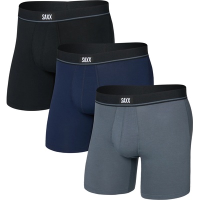 Saxx Мъжко синтетично термобельо Saxx Essential Cotton Boxer Brief Fly 3-Pack Everyday base layer - Black / Turbulence / Maritime - размер XXL (014-2476-0216)