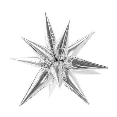 PartyDeco Balónik fóliový Hviezda strieborná 3D 95 cm