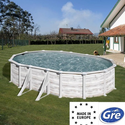 GRE Басейн с твърди страници, овален, 610x375x132см, GRE KITPROV618N, имитация на северно дърво, с филтърна помпа, стълба, подложка, скимер (KITPROV618N)