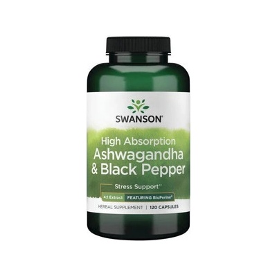 Swanson High Absorption Ashwagandha & Black Pepper 120 kapslí