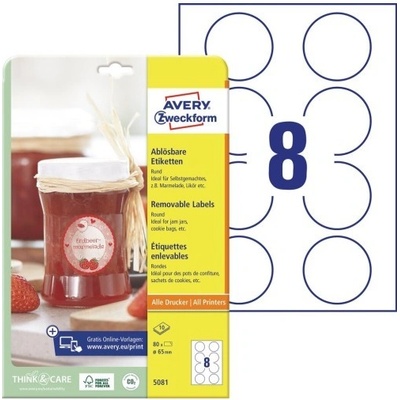 Avery Zweckform 5081 snímatelné etikety průměr 65 mm kulaté bílé papírové