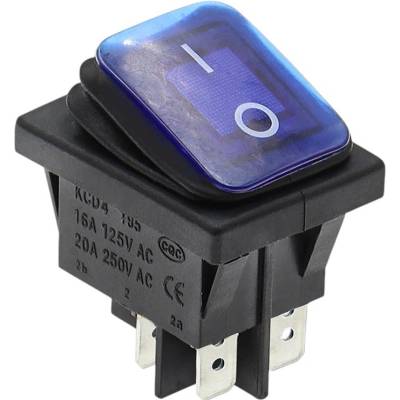 Kolískový vypínač obdĺžnikový s podsvietením KCD4, IP65, 250V/16A Modrá