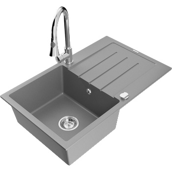 Mexen Bruno мивка от гранит с 1 камера и сушилник и кухненски смесител Elia, сив - 6513-71-670101-00 (6513-71-670101-00)