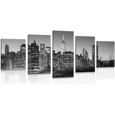 5-dílný obraz centrum New Yorku v černobílém provedení - 150x75