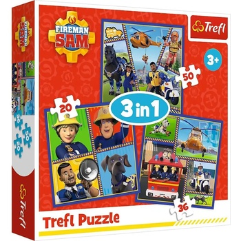 Trefl - Puzzle 3v1 Fireman Sam Day - 1 - 39 piese