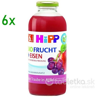 HiPP BIO Nápoj Jablko a červené hrozno + železo 6m+, 500ml