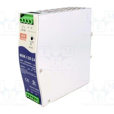 MEAN WELL WDR-120-24 Napájecí zdroj: spínaný; na lištu DIN; 120W; 24VDC; 5A; 180÷550VAC