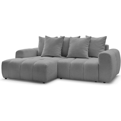 Bobochic Сив разтегателен ъглов диван с място за съхранение от букле (ляв ъгъл) Roxelane - Bobochic Paris (108378)