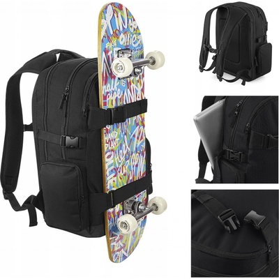 BagBase s pásky na skateboard a kapsami na zip černá 23 l