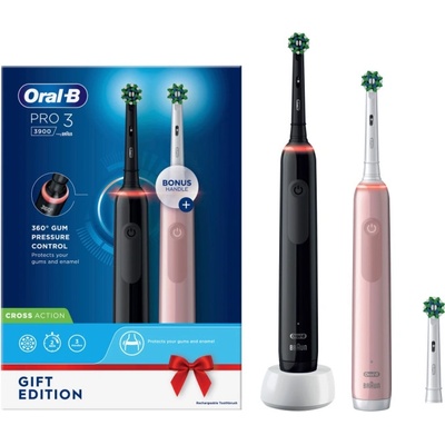 Oral-B Електрическа четка за зъби, Oral-B Pro 3 3900 Duopack, черно-розова (760277)
