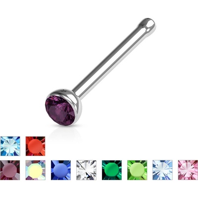 Šperky eshop rovný piercing do nosu z oceli barevný krystal v objímce Q16.14 Růžová P