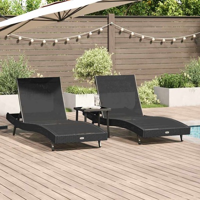 vidaXL Шезлонг 3 pcs Черно 197 x 70 x 82 см полиратан (3381203)