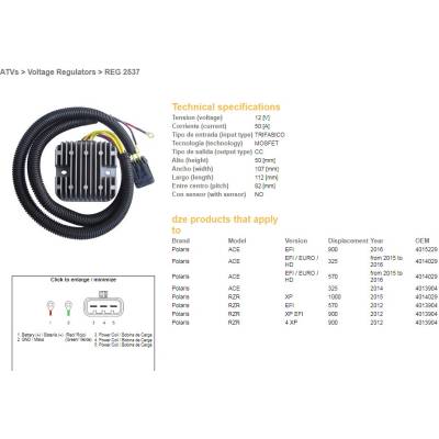 DZE regulátor napětí POLARIS ACE 325 EFI 14-16; 570 EFI 15-16; 900 16; RZR 570/900 12; RZR 1000 EFI 15; (50A) (4013904, 4014029 (ESR827)