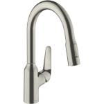 Hansgrohe Focus M42 180 издърпващ се кухненски смесител, матиран хром, с 2 струи (71801800)