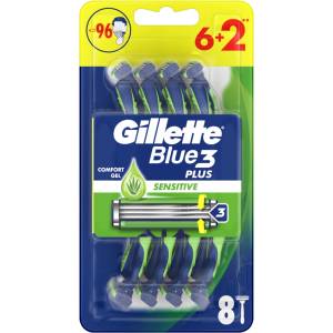 Gillette Blue 3 Мъжка самобръсначка Sensitive, 6 + 2 броя