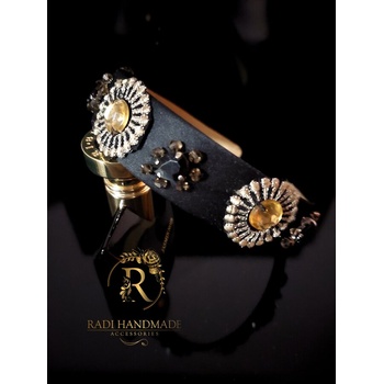 Radi handmade Широка диадема със златиста бродерия, камъни и кристали (783)