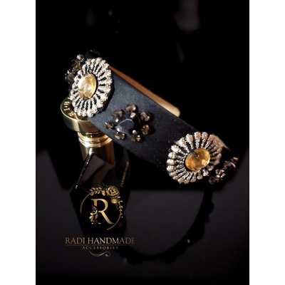 Radi handmade Широка диадема със златиста бродерия, камъни и кристали (783)