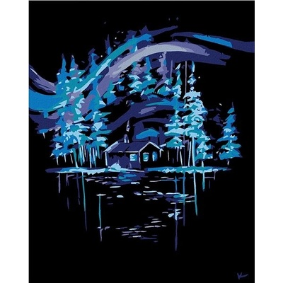 zuty Malování podle čísel Polární záře nad chaloupkou 80 x 100 cm bez rámu a bez vypnutí plátna