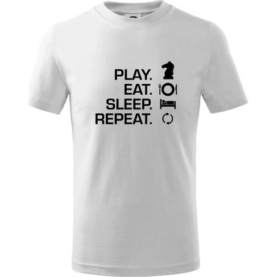 Eat sleep play šach tričko detské biela