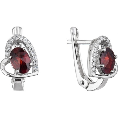 Pavona stříbrné náušnice luxusní s pravými minerálními kameny rudé srdce 11496.3 garnet chekker