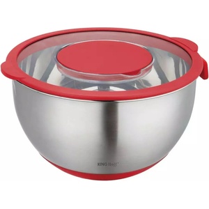 KINGHOFF Мултифункционална купа за салата Kinghoff KH 1889, 24 см, 5 л, 3 рендета, Неплъзгаща се, Инокс/червен (9999KH1889) - topmall