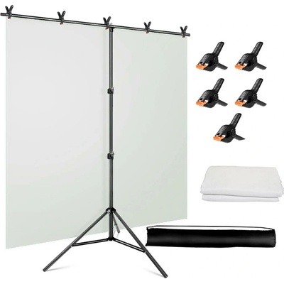 FILM-TECHNIKA Bílé projekční plátno z dacronu + T-stativ + 5 svorek T Background Kit Materiál lze jednoduše vyžehlit (tkaná látka) – Sleviste.cz