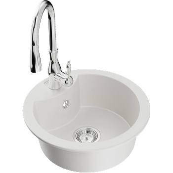 Mexen Diego гранитна мивка с 1 камера и кухненски смесител Savita, бял - 6512-20-672601-00 (6512-20-672601-00)