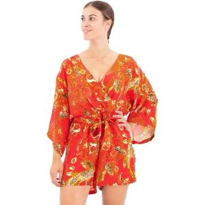 SUPERDRY Vintage Kimono 3/4 sleeve romper - Orange (Koi Lace Red)