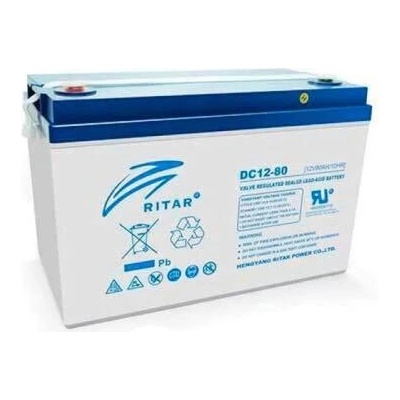 Ritar Оловна AGM Deep Cycle Батерия за соларни системи RITAR (DC12-80), 12V, 80Ah, 350 / 167 /180 mm F15/M8 / F11/M6 RITAR (RITAR-DC12-80)