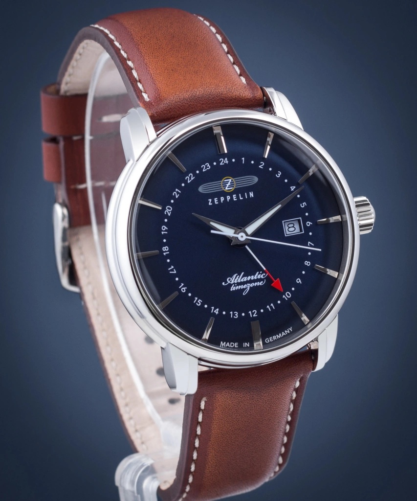 Zeppelin Orologio da uomo con cinturino in pelle serie Atlantic automatico Chrono rivestito in zaffiro K1 vetro 8422, beige., cinghia
