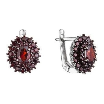 Pavona stříbrné náušnice bohatě osazené rudými pravými kameny 11497.3 garnet