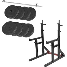 Gorilla Sports Multi Squat Rack s tyčou a závažím